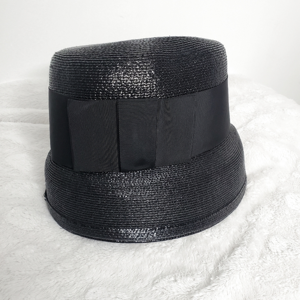 Frank Olive | Black Straw Bucket Hat / High Crown Size S - Picture 8 of 9